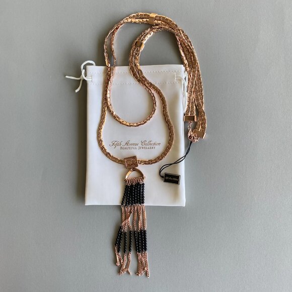 FAC Rose Gold Tone Layered Tassel Sweater Necklace NWT - Picture 6 of 10
